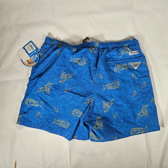 Columbia Blue and Yellow Print Backcast II Swim Trunks Men's Size Large … - Picture 2 of 7